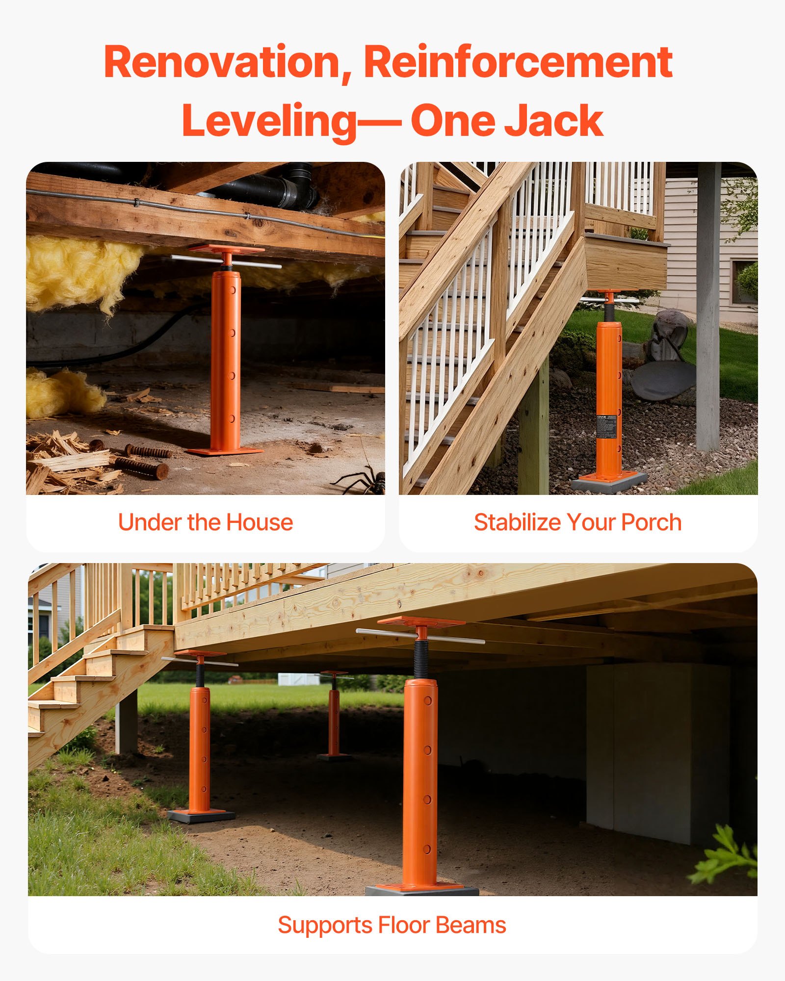 VEVOR House Floor Jacks, 2 Pack 19-36 Inch Height Range, 18000 lbs Max Load Capacity, Adjustable Support Beam Basement Jack Post Pole for Leveling, Lift Steel Telescoping Post for Temporary Support