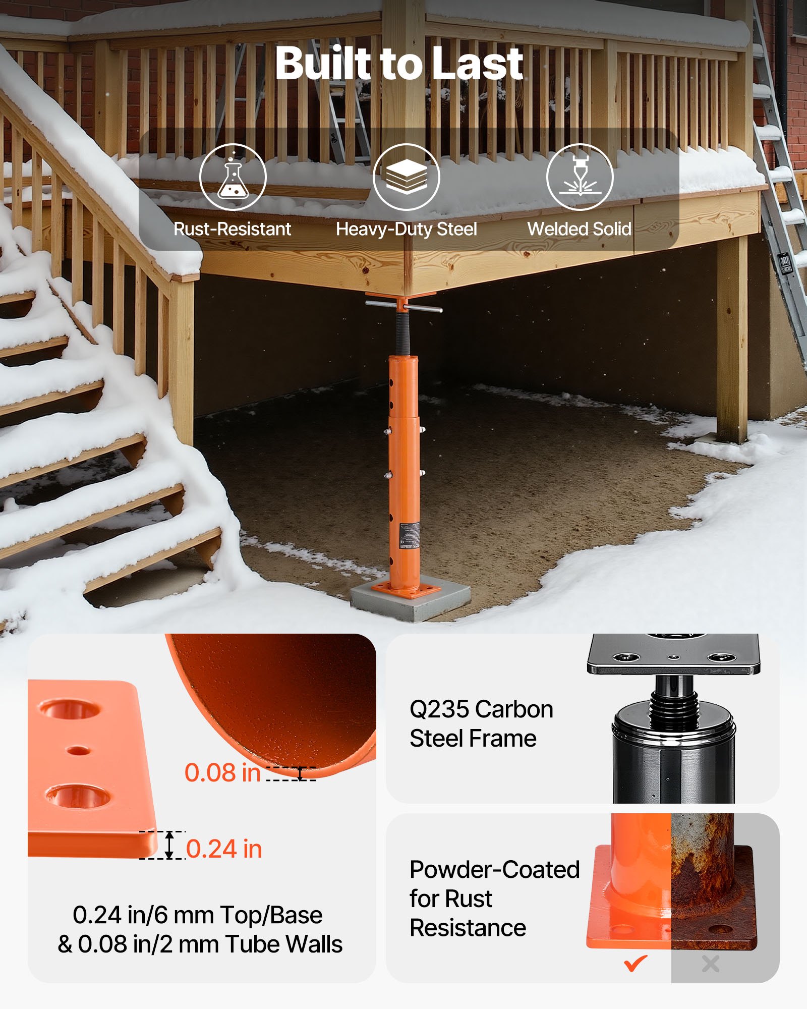 VEVOR House Floor Jacks, 2 Pack 19-36 Inch Height Range, 18000 lbs Max Load Capacity, Adjustable Support Beam Basement Jack Post Pole for Leveling, Lift Steel Telescoping Post for Temporary Support