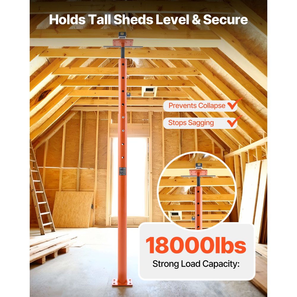 VEVOR House Floor Jacks, 2 Pack 53-93 Inch Height Range, 18000 lbs Max Load Capacity, Adjustable Support Beam Basement Jack Post Pole for Leveling, Lift Steel Telescoping Post for Temporary Support