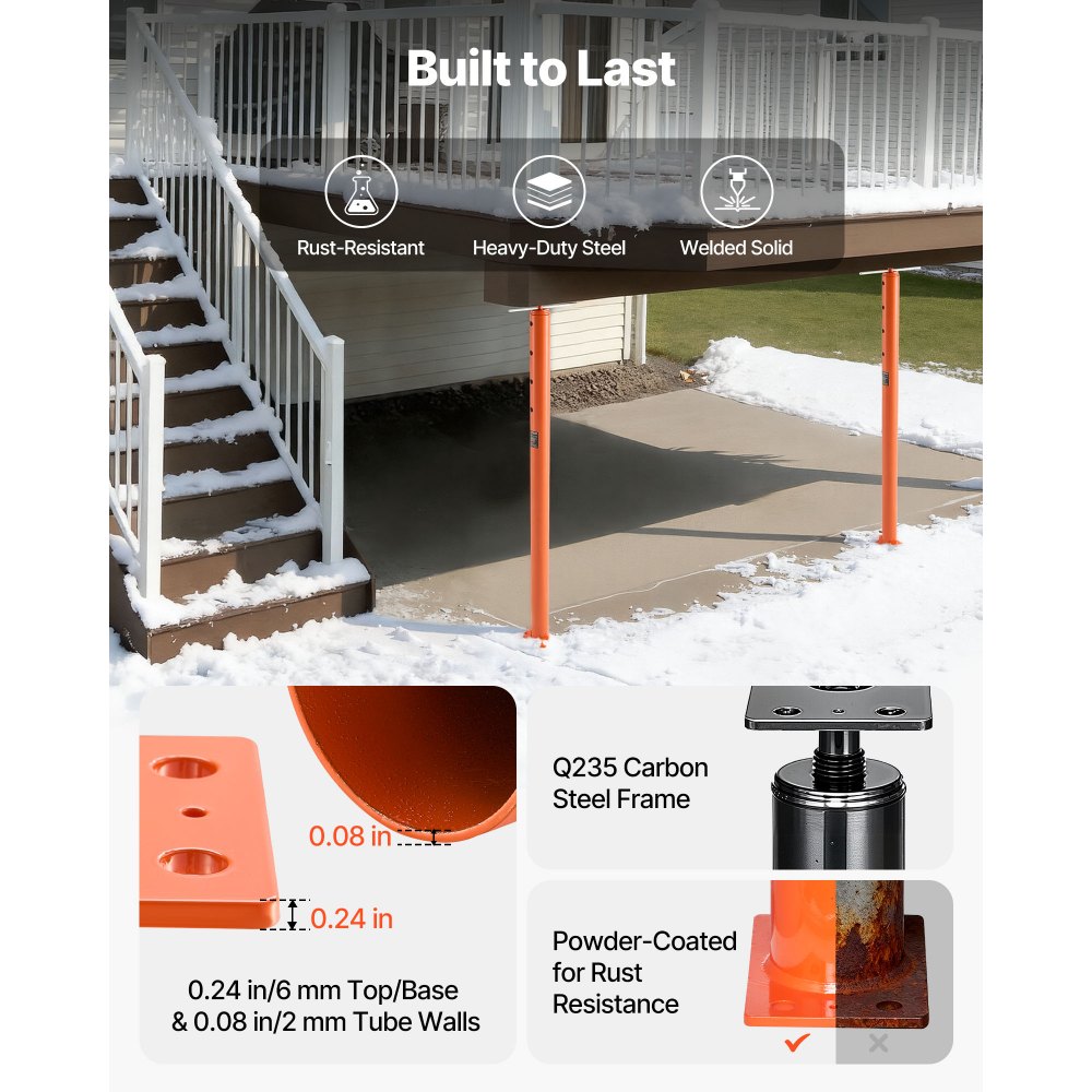 VEVOR House Floor Jacks, 2 Pack 53-93 Inch Height Range, 18000 lbs Max Load Capacity, Adjustable Support Beam Basement Jack Post Pole for Leveling, Lift Steel Telescoping Post for Temporary Support