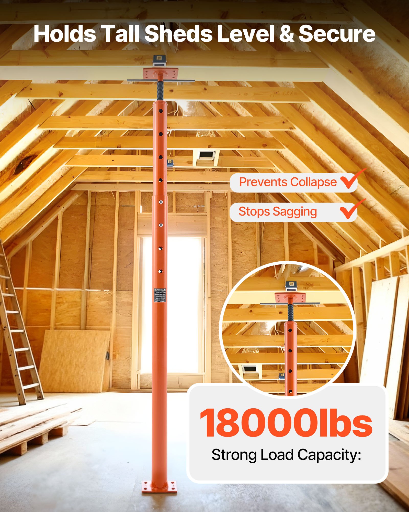 VEVOR House Floor Jacks, 2 Pack 53-93 Inch Height Range, 18000 lbs Max Load Capacity, Adjustable Support Beam Basement Jack Post Pole for Leveling, Lift Steel Telescoping Post for Temporary Support