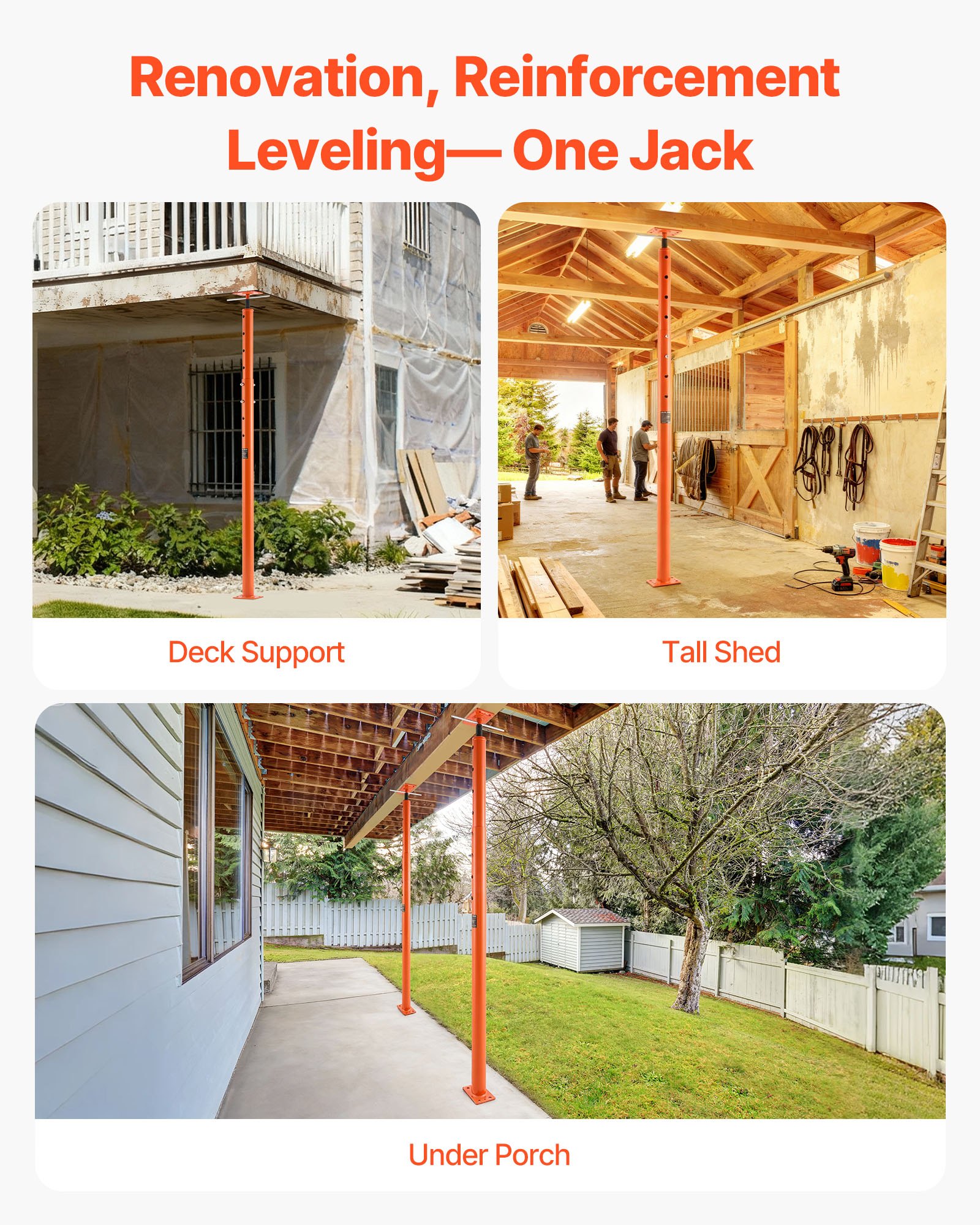 VEVOR House Floor Jacks, 2 Pack 53-93 Inch Height Range, 18000 lbs Max Load Capacity, Adjustable Support Beam Basement Jack Post Pole for Leveling, Lift Steel Telescoping Post for Temporary Support