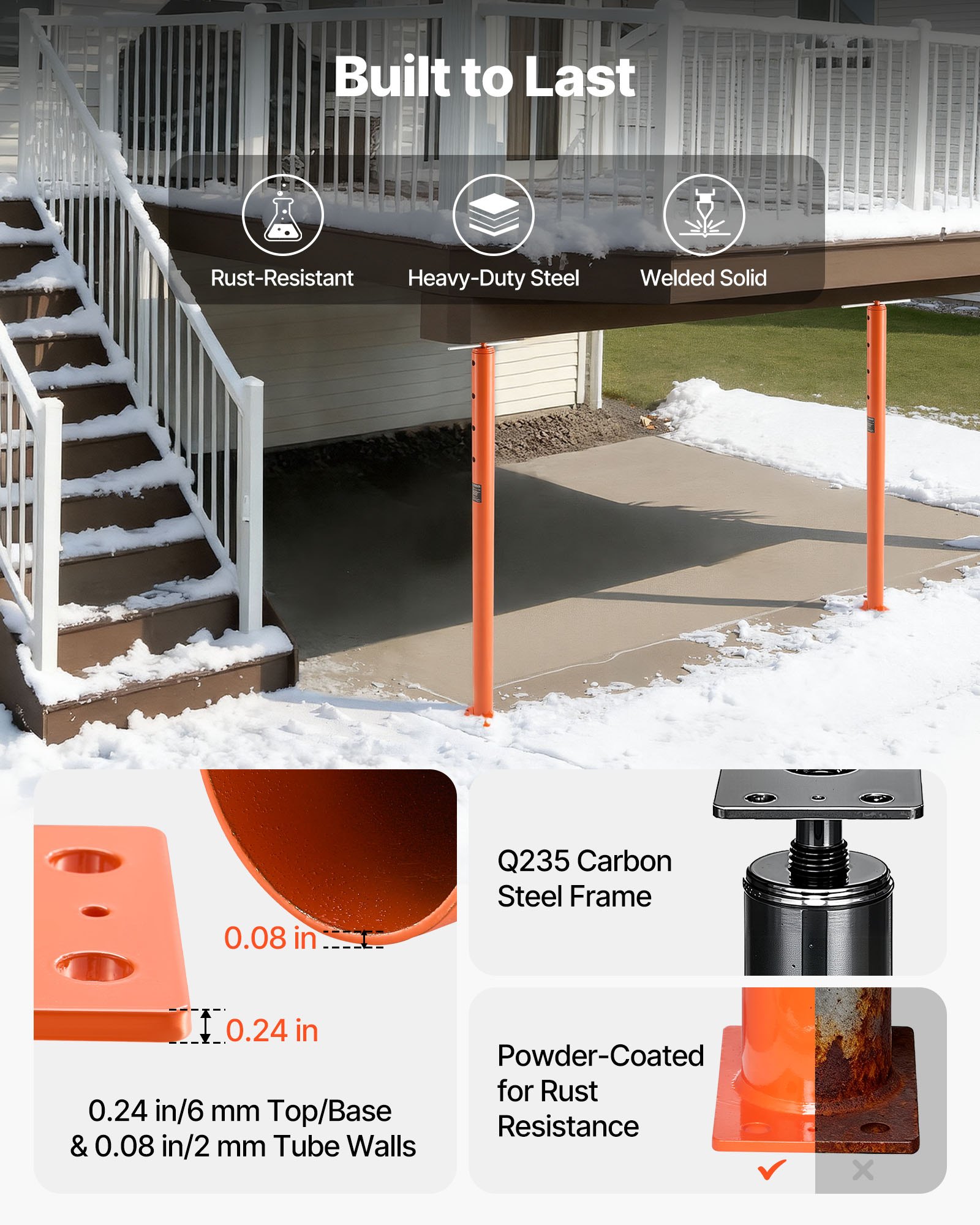 VEVOR House Floor Jacks, 2 Pack 53-93 Inch Height Range, 18000 lbs Max Load Capacity, Adjustable Support Beam Basement Jack Post Pole for Leveling, Lift Steel Telescoping Post for Temporary Support