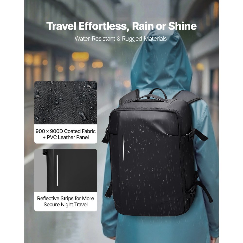 VEVOR Vacuum Travel Backpack, 35L, Vacuum Seal Compression Travel Backpack with Air Pump, Multiple Pockets & Compartments, Water-Resistant Carry-On Suitcase Luggage, Casual Personal Item Bag, Black