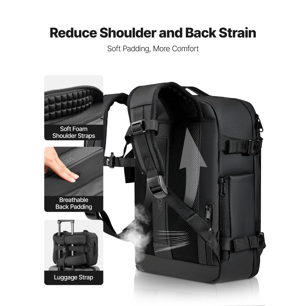 VEVOR Vacuum Travel Backpack, 35L, Vacuum Seal Compression Travel Backpack with Air Pump, Multiple Pockets & Compartments, Water-Resistant Carry-On Suitcase Luggage, Casual Personal Item Bag, Black