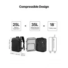 VEVOR Vacuum Travel Backpack, 35L, Vacuum Seal Compression Travel Backpack with Air Pump, Multiple Pockets & Compartments, Water-Resistant Carry-On Suitcase Luggage, Casual Personal Item Bag, Black