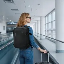 VEVOR Vacuum Travel Backpack, 35L, Vacuum Seal Compression Travel Backpack with Air Pump, Multiple Pockets & Compartments, Water-Resistant Carry-On Suitcase Luggage, Casual Personal Item Bag, Black