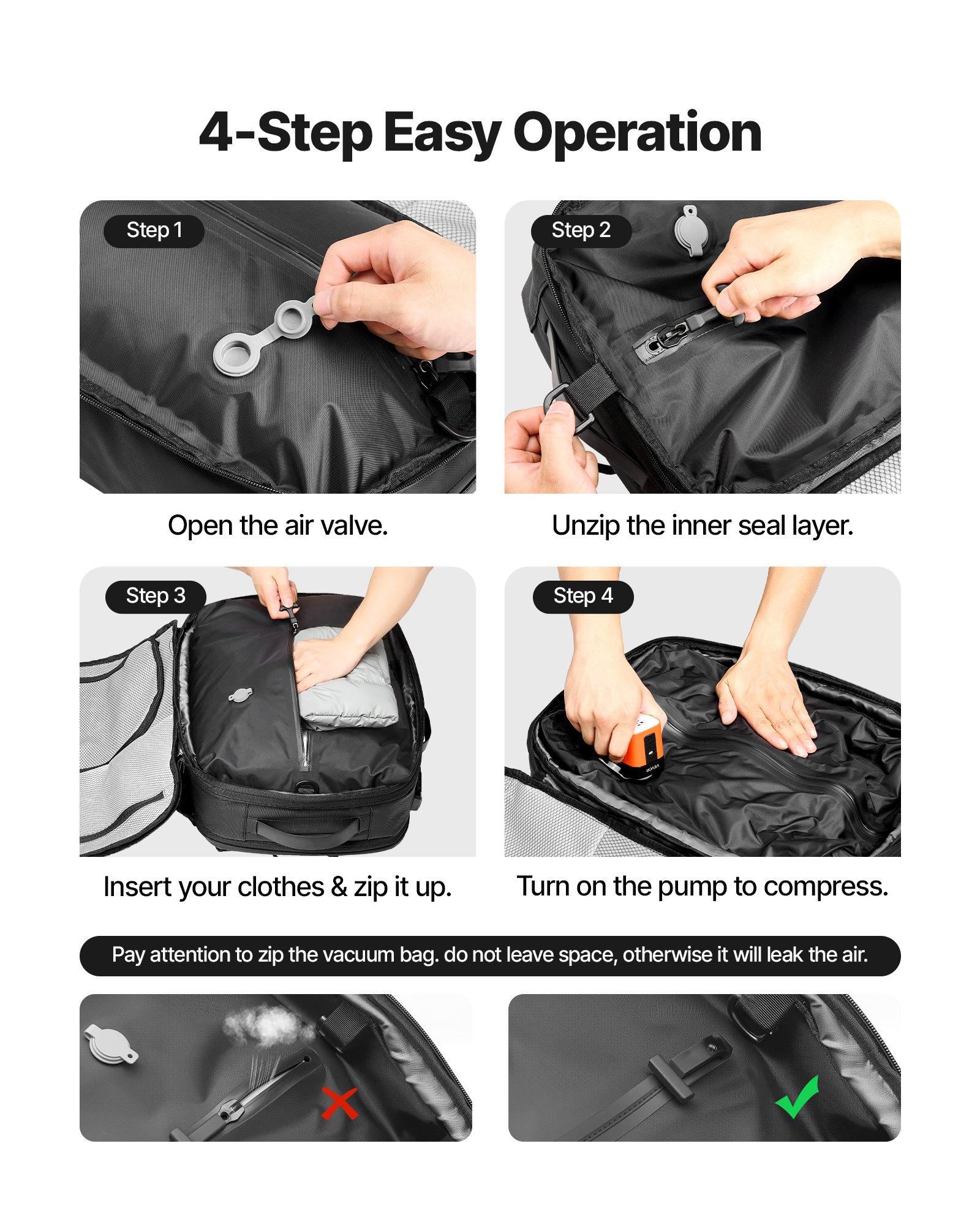 VEVOR Vacuum Travel Backpack, 35L, Vacuum Seal Compression Travel Backpack with Air Pump, Multiple Pockets & Compartments, Water-Resistant Carry-On Suitcase Luggage, Casual Personal Item Bag, Black