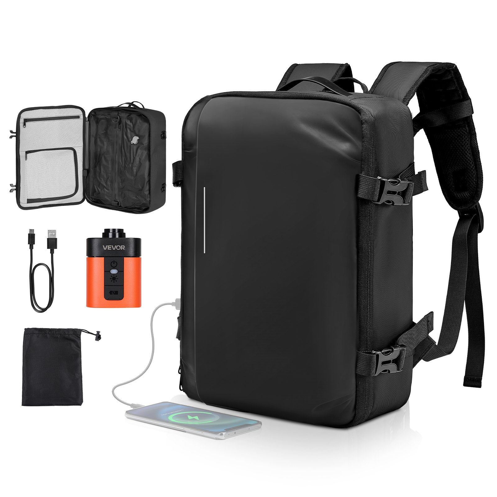 VEVOR Vacuum Travel Backpack, 35L, Vacuum Seal Compression Travel Backpack with Air Pump, Multiple Pockets & Compartments, Water-Resistant Carry-On Suitcase Luggage, Casual Personal Item Bag, Black