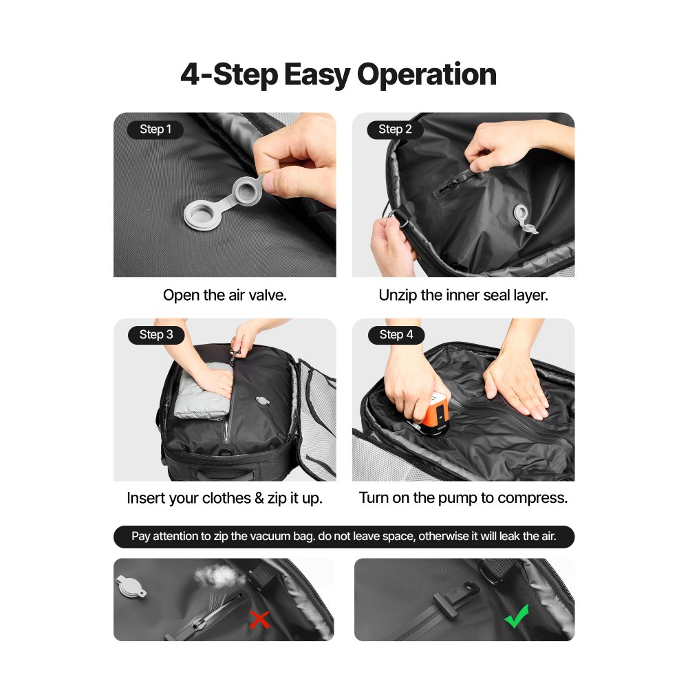 VEVOR Vacuum Travel Backpack, 65L, Expandable Vacuum Seal Compression Travel Backpack with Pump, with TSA-Approved Lock, Airback Vacpack, Water-Resistant Carry-On Suitcase Luggage, for Business, Gray