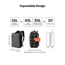 VEVOR Vacuum Travel Backpack, 65L, Expandable Vacuum Seal Compression Travel Backpack with Pump, with TSA-Approved Lock, Airback Vacpack, Water-Resistant Carry-On Suitcase Luggage, for Business, Gray