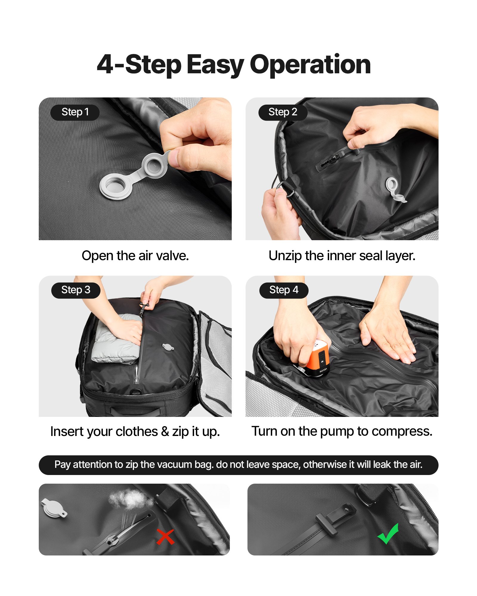 VEVOR Vacuum Travel Backpack, 65L, Expandable Vacuum Seal Compression Travel Backpack with Pump, with TSA-Approved Lock, Airback Vacpack, Water-Resistant Carry-On Suitcase Luggage, for Business, Gray