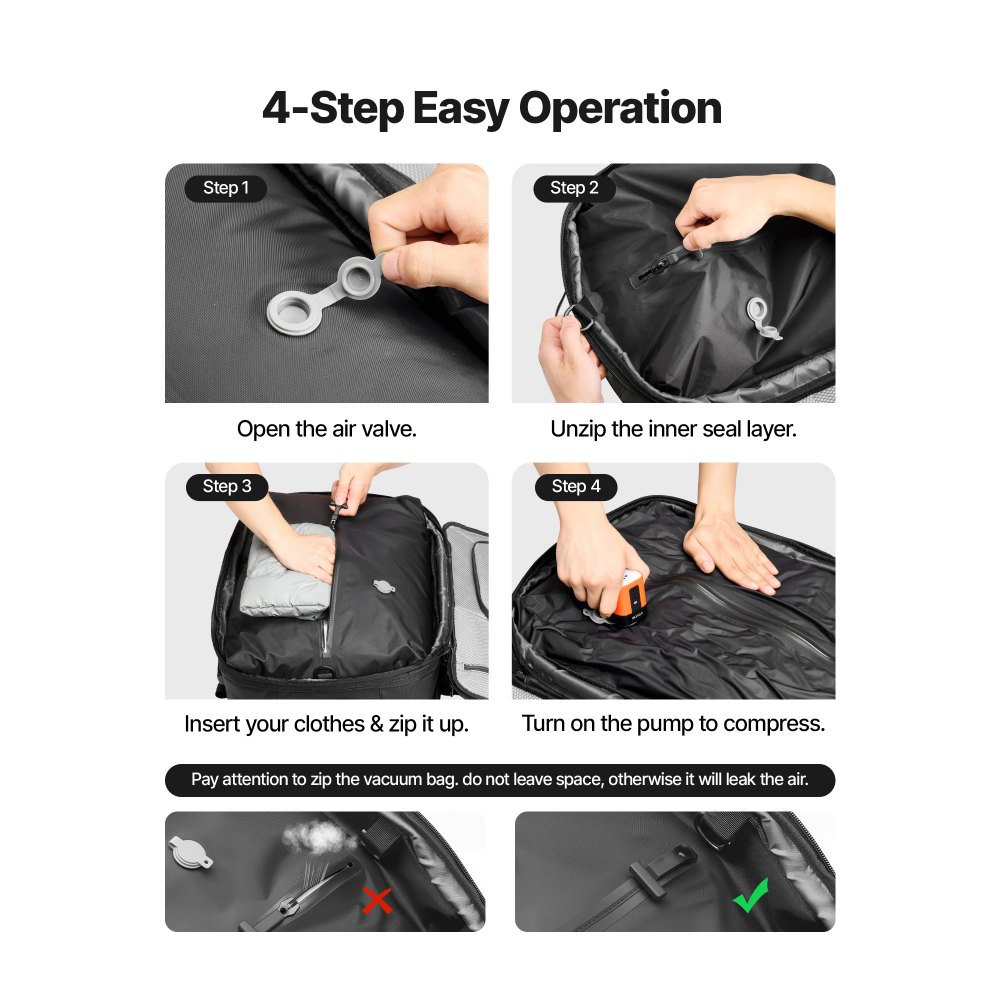 VEVOR Vacuum Travel Backpack, 80L, Expandable Vacuum Seal Compression Travel Backpack with Pump, with TSA-Approved Lock, Airback Vacpack, Water-Resistant Carry-On Suitcase Luggage, for Business, Black