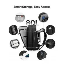 VEVOR Vacuum Travel Backpack, 80L, Expandable Vacuum Seal Compression Travel Backpack with Pump, with TSA-Approved Lock, Airback Vacpack, Water-Resistant Carry-On Suitcase Luggage, for Business, Black