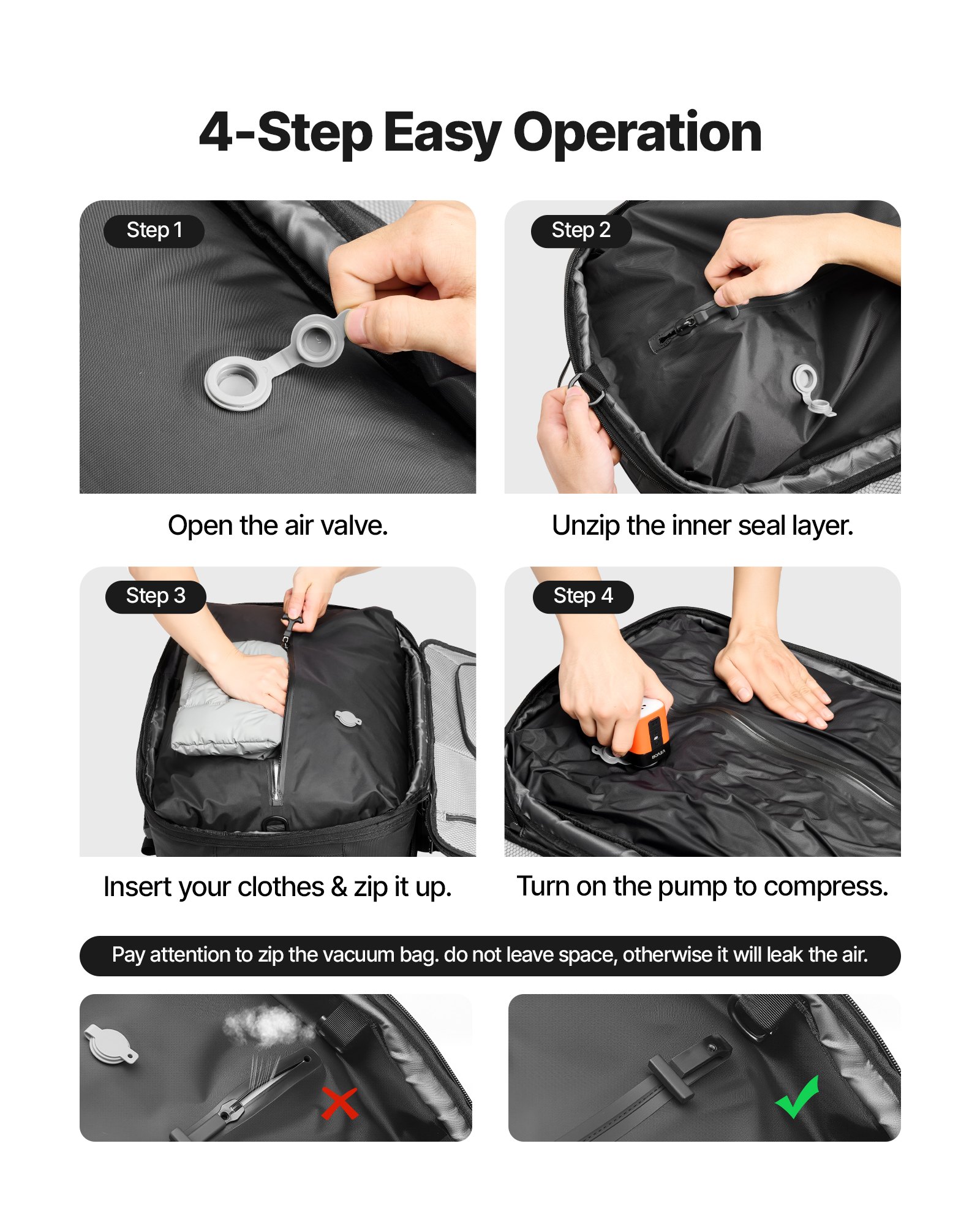 VEVOR Vacuum Travel Backpack, 80L, Expandable Vacuum Seal Compression Travel Backpack with Pump, with TSA-Approved Lock, Airback Vacpack, Water-Resistant Carry-On Suitcase Luggage, for Business, Black