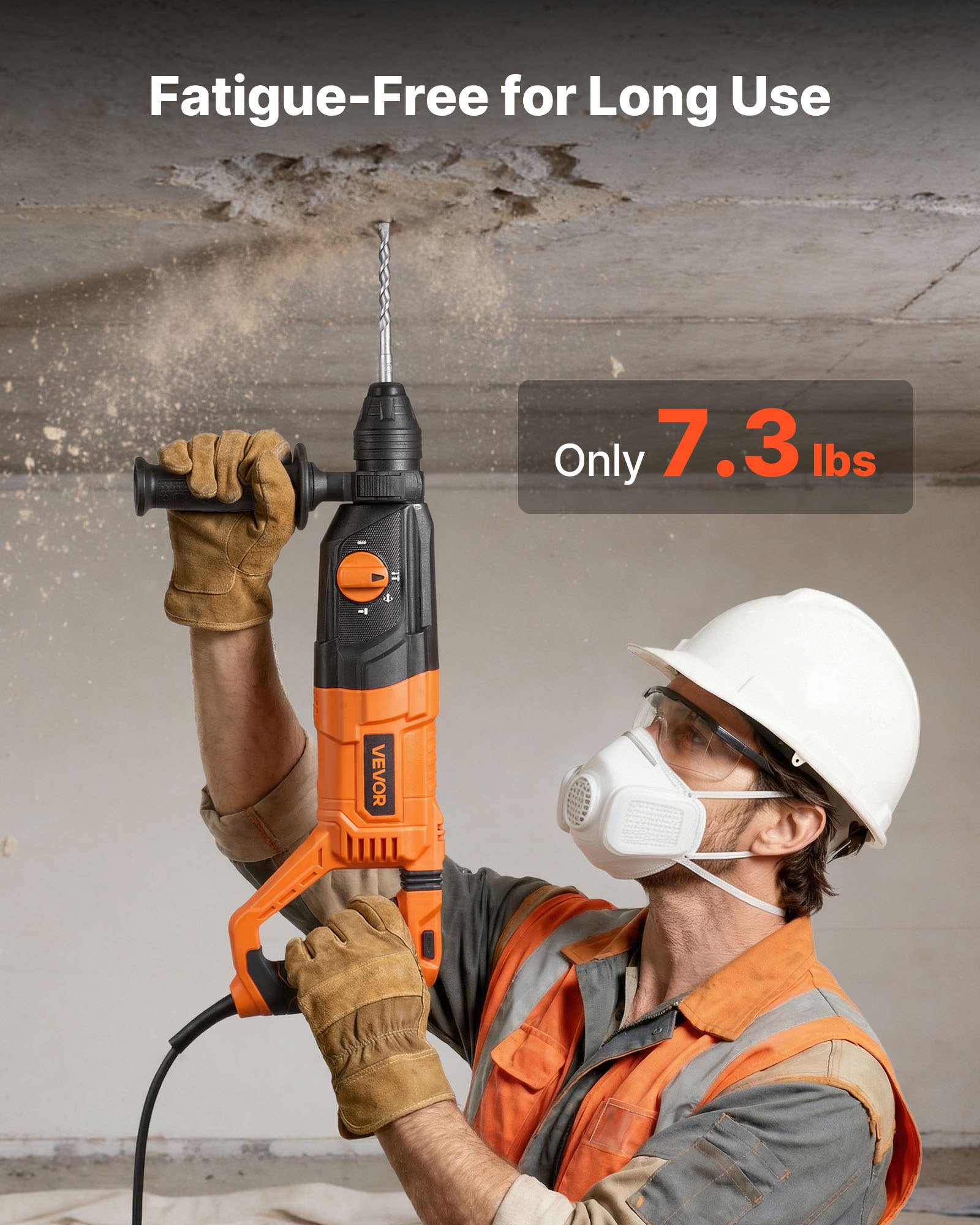 VEVOR Rotary Hammer Drill, 1-1/8 in SDS-Plus Electric Corded Heavy Duty Rotary Hammer, 4 Functions, Including 3 Drill Bits, Flat Chisel, Pointed Chisel, and Carrying Case, for Concrete and Masonry