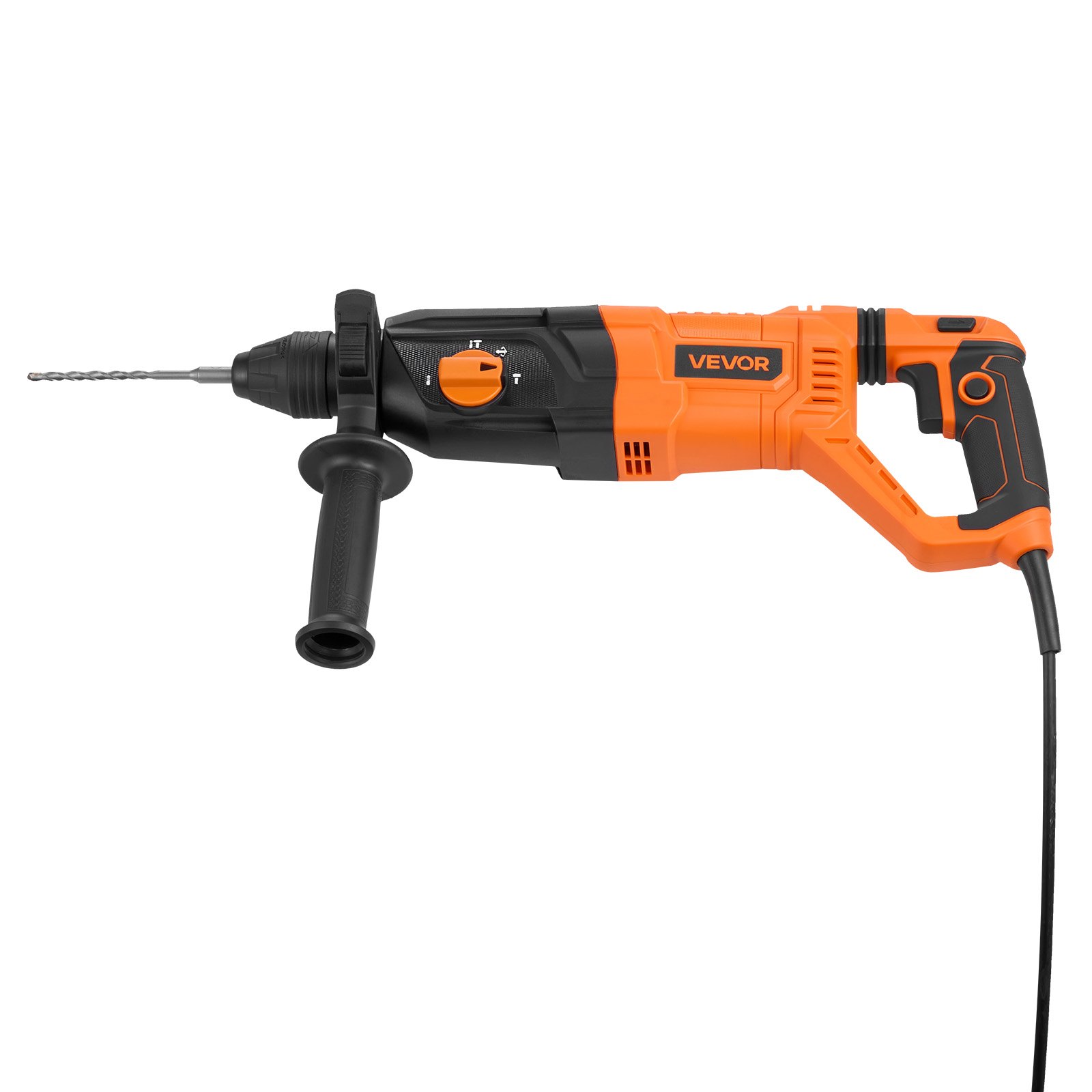 VEVOR Rotary Hammer Drill, 1-1/8 in SDS-Plus Electric Corded Heavy Duty Rotary Hammer, 4 Functions, Including 3 Drill Bits, Flat Chisel, Pointed Chisel, and Carrying Case, for Concrete and Masonry
