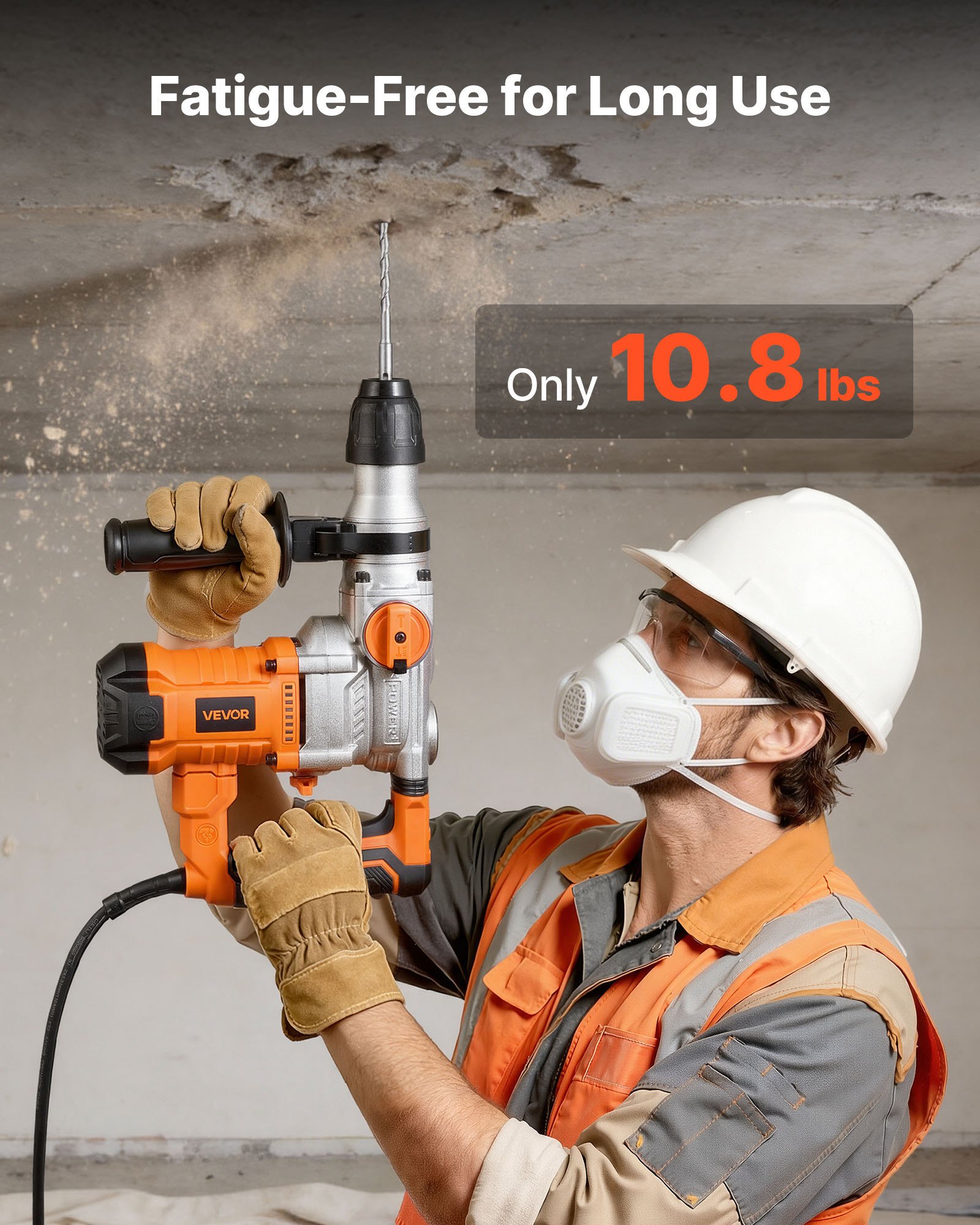 VEVOR Rotary Hammer Drill, 1-1/8 in SDS-Plus Electric Corded Heavy Duty Rotary Hammer, Including 3 Drill Bits, Flat Chisel, Pointed Chisel, Grease, Brush, and Carrying Case, for Concrete and Masonry