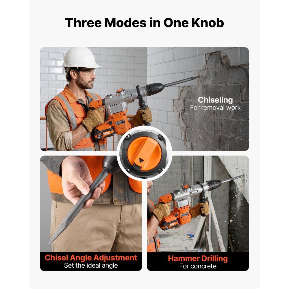 VEVOR Rotary Hammer Drill, 1-9/16 in SDS-Max Cordless, Heavy Duty 20V Battery Powered Rotary Hammer, Including 2 Batteries, Charger, Drill Bit, Pointed Chisel, Carrying Case, for Concrete, Masonry