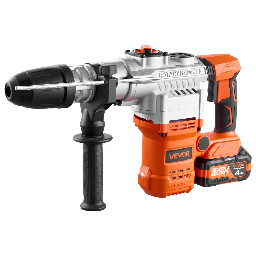 VEVOR Rotary Hammer Drill, 1-9/16 in SDS-Max Cordless, Heavy Duty 20V Battery Powered Rotary Hammer, Including 2 Batteries, Charger, Drill Bit, Pointed Chisel, Carrying Case, for Concrete, Masonry