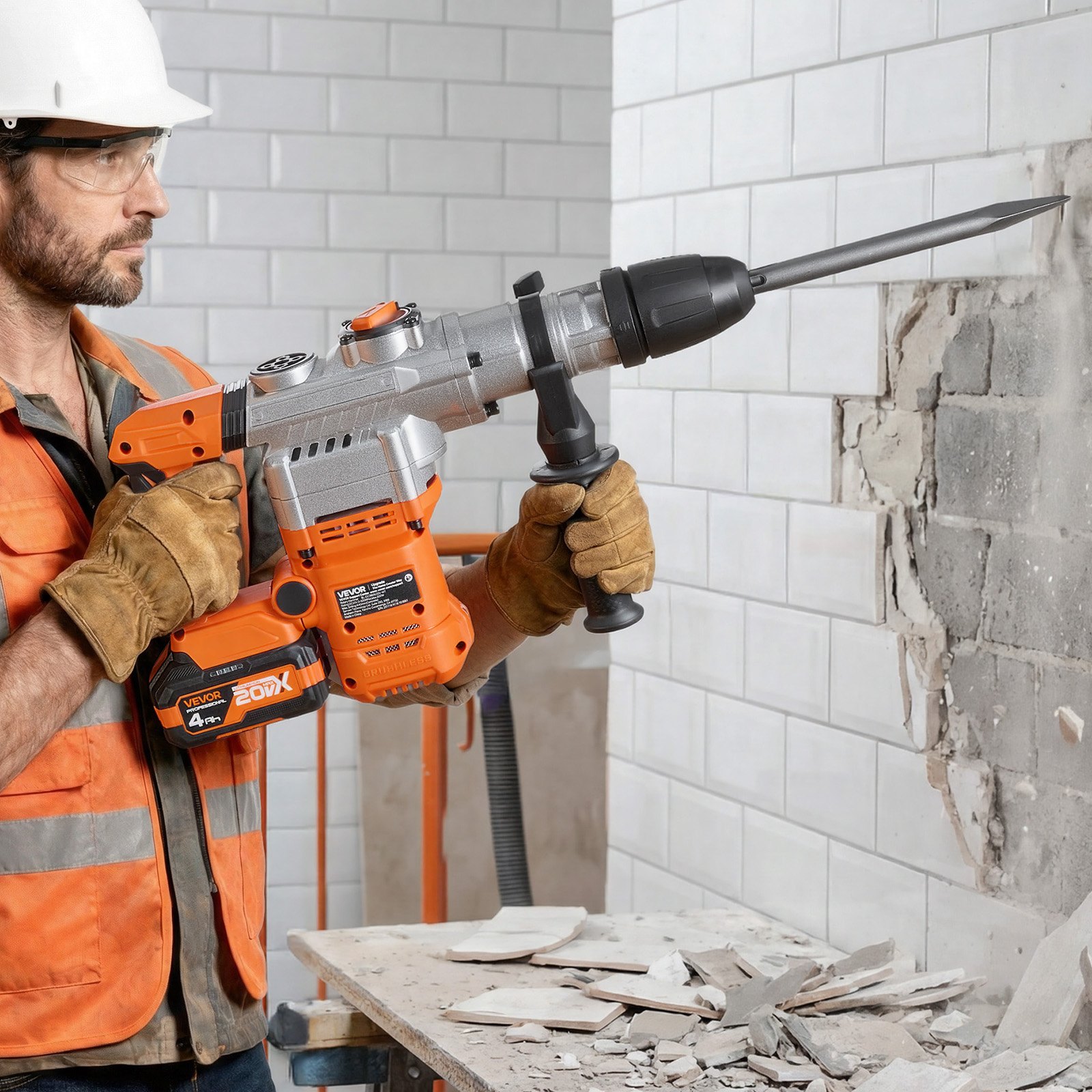 VEVOR Rotary Hammer Drill, 1-9/16 in SDS-Max Cordless, Heavy Duty 20V Battery Powered Rotary Hammer, Including 2 Batteries, Charger, Drill Bit, Pointed Chisel, Carrying Case, for Concrete, Masonry