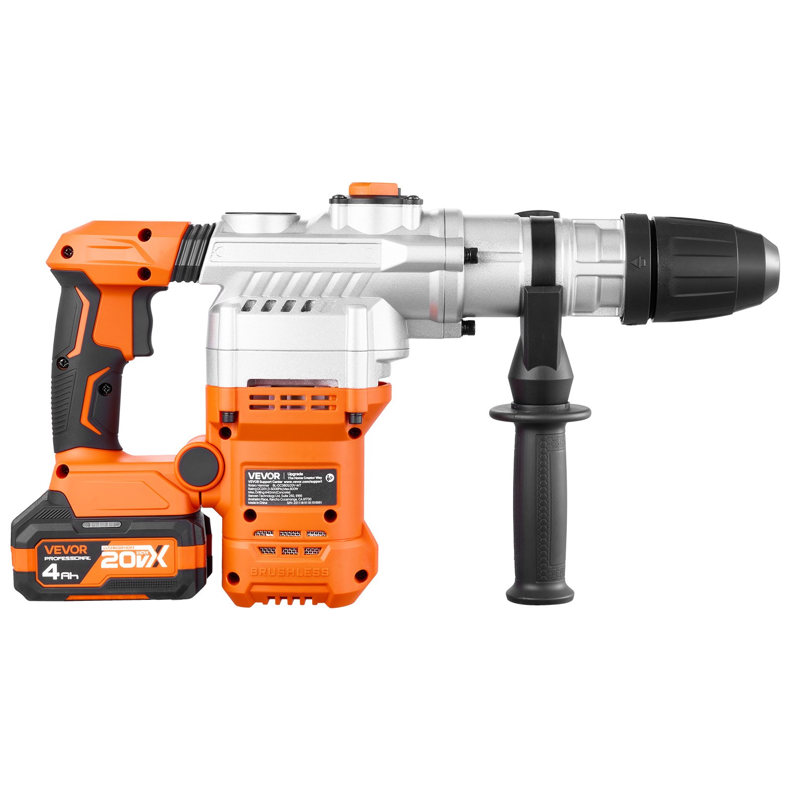 VEVOR Rotary Hammer Drill, 1-9/16 in SDS-Max Cordless, Heavy Duty 20V Battery Powered Rotary Hammer, Including 2 Batteries, Charger, Drill Bit, Pointed Chisel, Carrying Case, for Concrete, Masonry