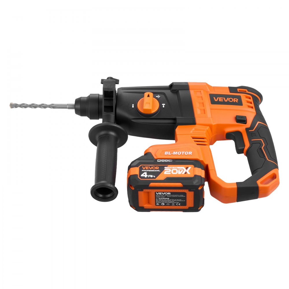 VEVOR Rotary Hammer Drill, 7/8 in SDS-Plus Cordless, 20V Battery Powered Rotary Hammer, Brushless, Including Battery, Charger, 3 Drill Bits, Flat Chisel, Pointed Chisel, Carrying Case, for Concrete