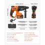VEVOR Rotary Hammer Drill, 7/8 in SDS-Plus Cordless, 20V Battery Powered Rotary Hammer, Brushless, Including Battery, Charger, 3 Drill Bits, Flat Chisel, Pointed Chisel, Carrying Case, for Concrete