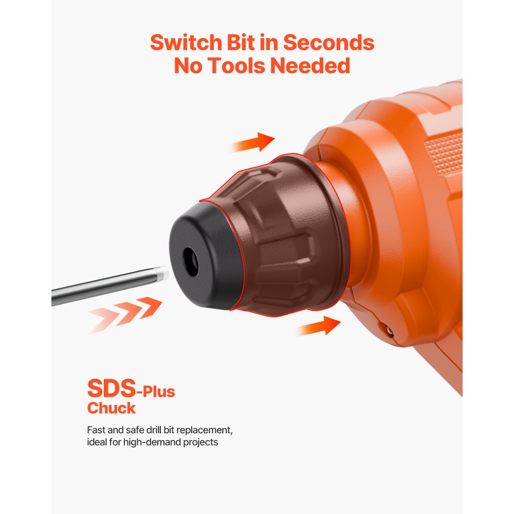 VEVOR 20V Cordless Hammer Drill, Lithium-Ion 0.6 Inch Rotary Hammer Driver, SDS-Plus Electric Lightweight Power Tool Kit with Battery and Charger, 2 Functions, 1000 RPM, 5100 BPM