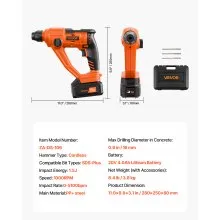 20V SDS-Plus Cordless Rotary Hammer Drill Kit 0.6-Inch 1000RPM 2 Functions