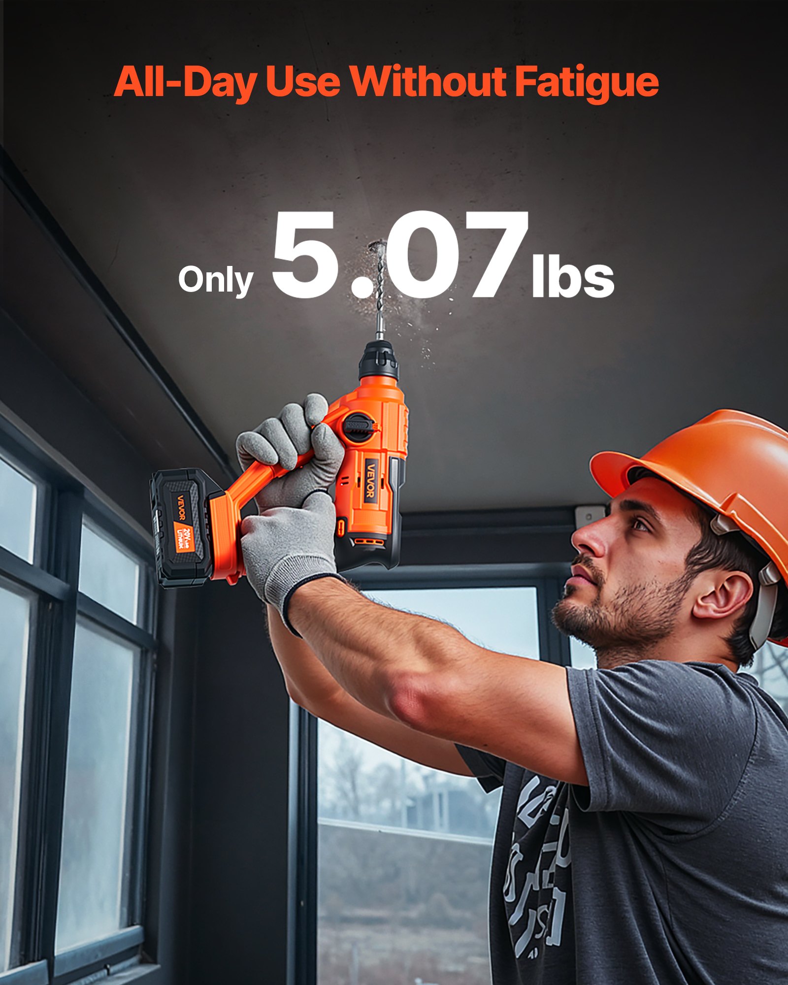 VEVOR 20V Cordless Hammer Drill, Lithium-Ion 0.6 Inch Rotary Hammer Driver, SDS-Plus Electric Lightweight Power Tool Kit with Battery and Charger, 2 Functions, 1000 RPM, 5100 BPM