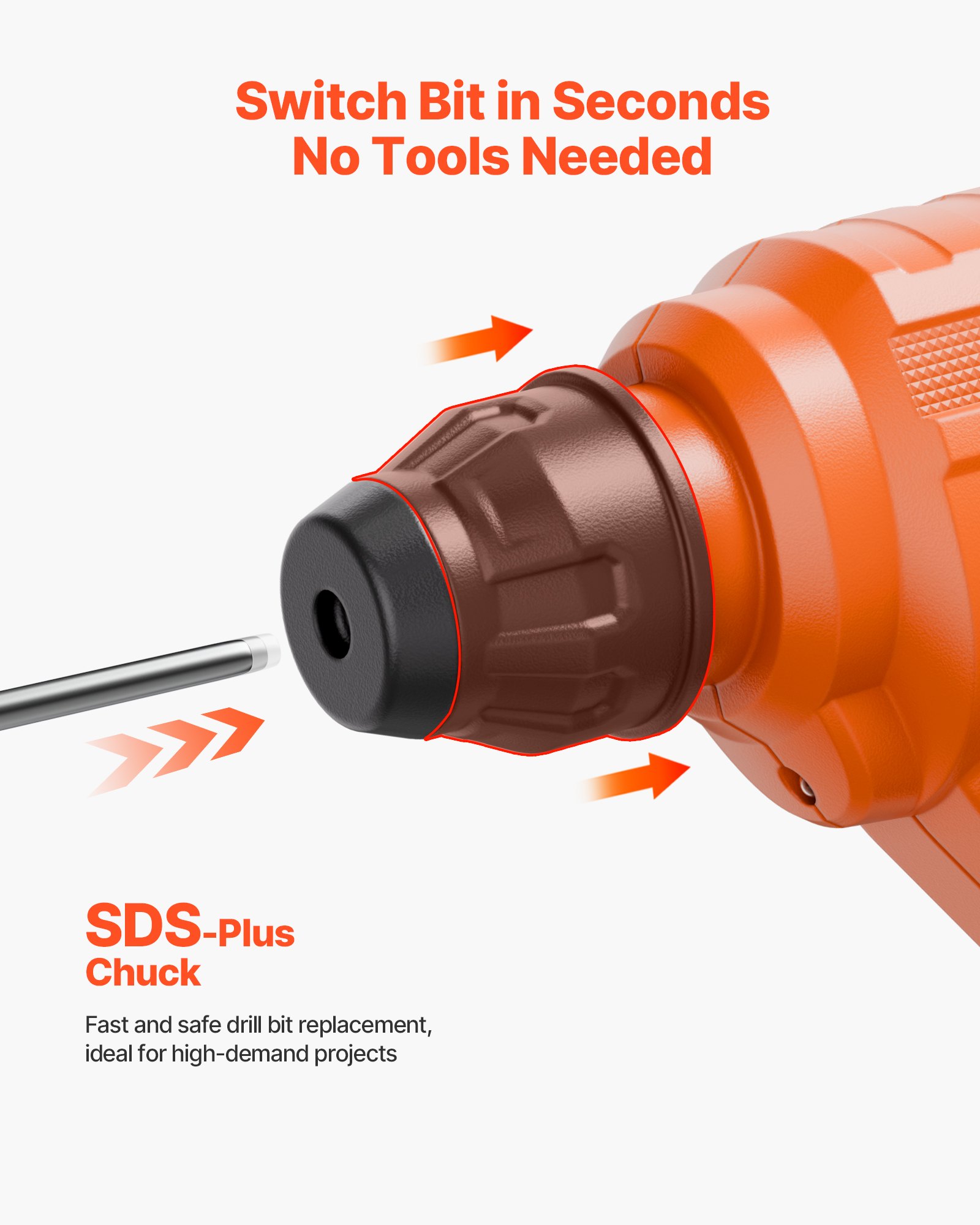 VEVOR 20V Cordless Hammer Drill, Lithium-Ion 0.6 Inch Rotary Hammer Driver, SDS-Plus Electric Lightweight Power Tool Kit with Battery and Charger, 2 Functions, 1000 RPM, 5100 BPM