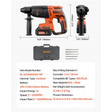 20V SDS-Plus Brushless Cordless Rotary Hammer Drill Kit 1.1 In 1200RPM 4Function