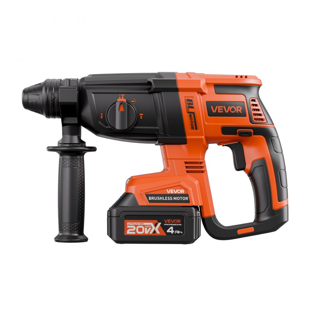 VEVOR 20V Brushless Cordless Hammer Drill, Lithium-Ion 1.1 Inch Rotary Hammer Driver, SDS-Plus Electric Lightweight Power Tool Kit with Battery and Charger, 4 Functions, 1200 RPM, 5300 BPM