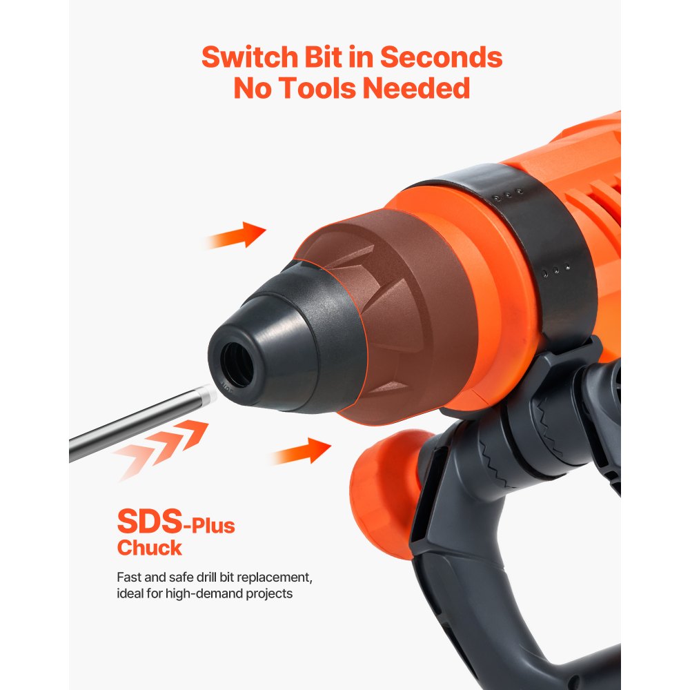 VEVOR Corded Hammer Drill, 1600W 175-350RPM Electric Demolition Drills, 2-Inch SDS-Max Rotary Hammer Driver, 3 Functions Chipping Power Tool Kit for Concrete, Drilling Wood Plastic