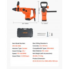 SDS-Max 2-Inch Corded Rotary Hammer Drill Kit 1600W 175-350RPM 3 Functions