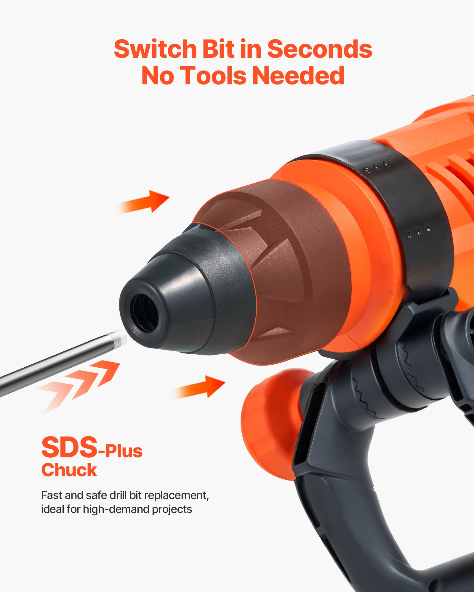 VEVOR Corded Hammer Drill, 1600W 175-350RPM Electric Demolition Drills, 2-Inch SDS-Max Rotary Hammer Driver, 3 Functions Chipping Power Tool Kit for Concrete, Drilling Wood Plastic