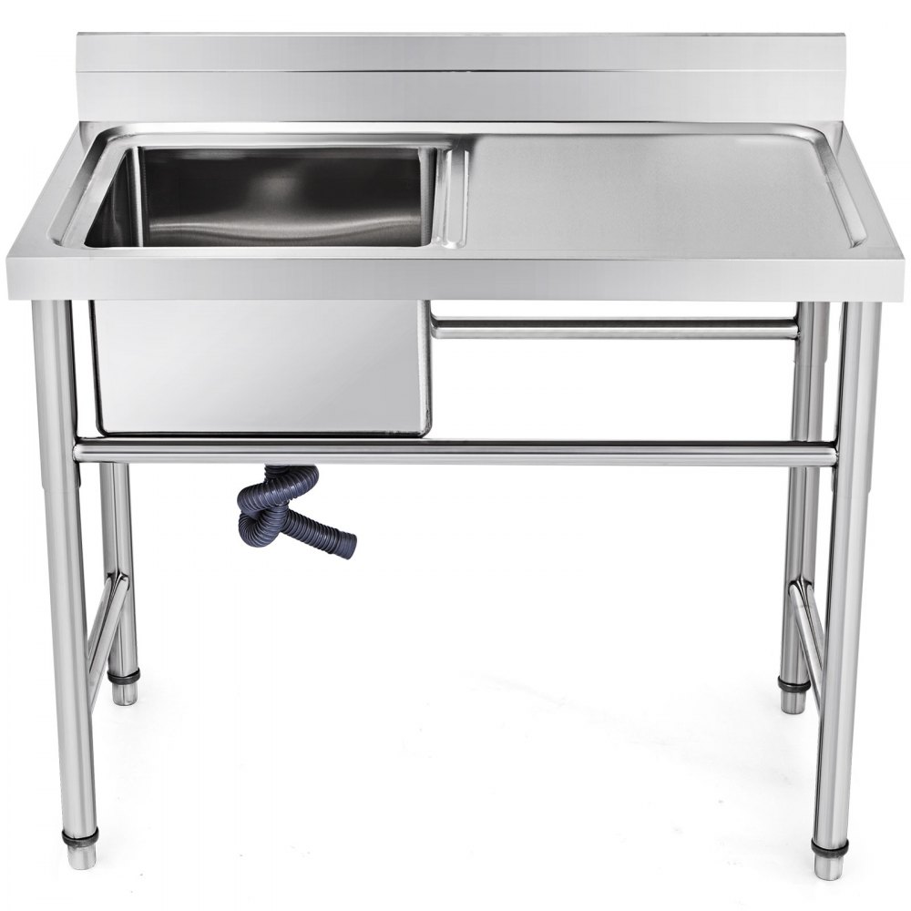 VEVOR Handmade Sink Non-magnetic Stainless Steel Kitchen Sink Hand Made 1 Compartment 40.6 x 39.4 x 25.4 cm Capacity Huge Tub Sink with Right Hand Platform for Farmhouse Cafe Shop Hospital