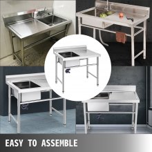 VEVOR Handmade Sink Non-magnetic Stainless Steel Kitchen Sink Hand Made 1 Compartment 40.6 x 39.4 x 25.4 cm Capacity Huge Tub Sink with Right Hand Platform for Farmhouse Cafe Shop Hospital
