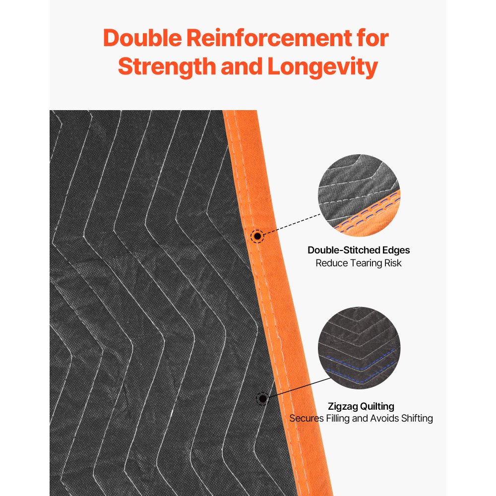 VEVOR Moving Blankets 12 Pcs, 1829 x 1016 mm (14.5 kg/dz) Large Packing Blankets with Cotton Filling, Heavy Duty Nonwoven Fabric Padded Moving Blanket for Shipping, Wrapping, Protecting Furniture