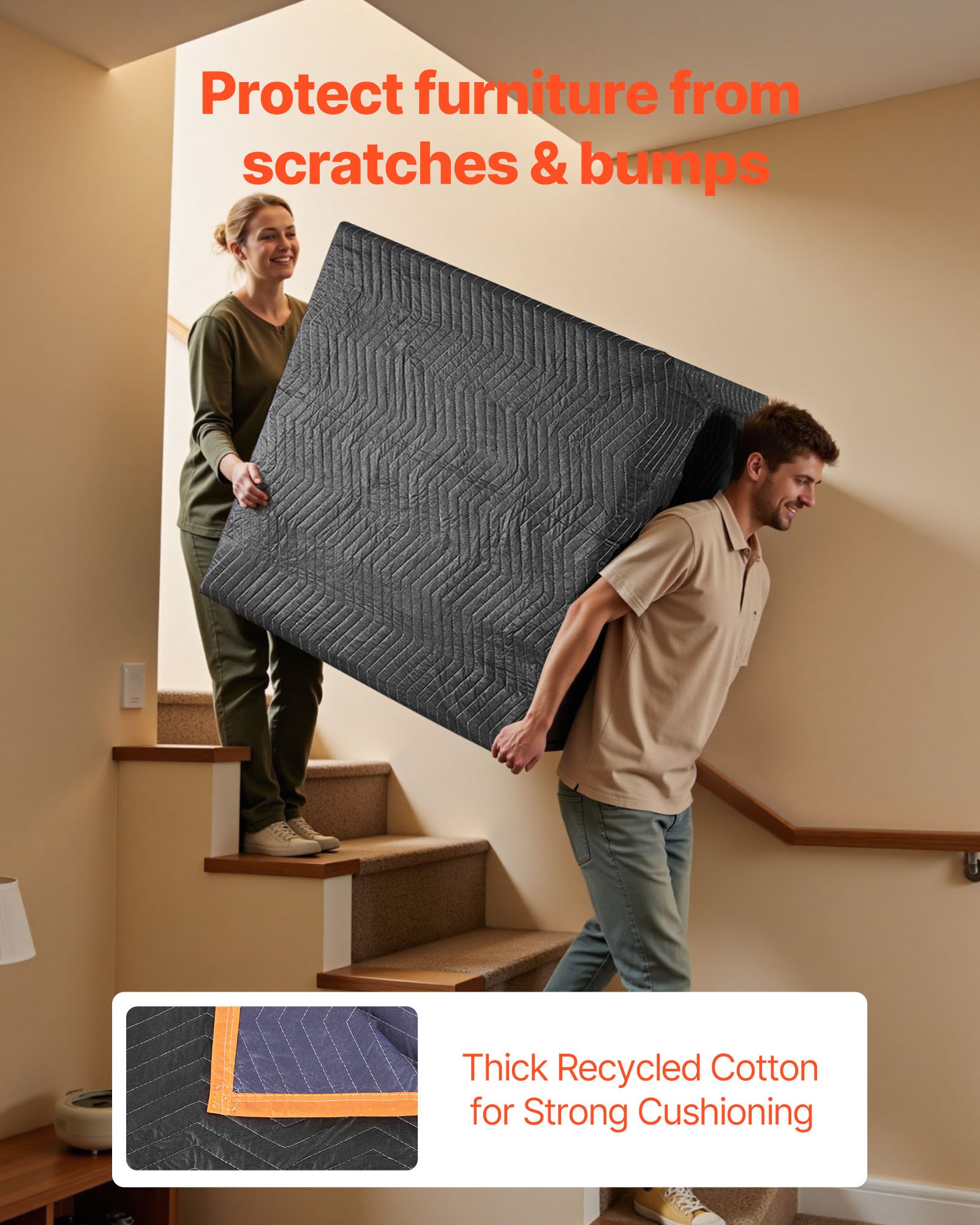 VEVOR Moving Blankets 12 Pcs, 1829 x 1016 mm (14.5 kg/dz) Large Packing Blankets with Cotton Filling, Heavy Duty Nonwoven Fabric Padded Moving Blanket for Shipping, Wrapping, Protecting Furniture