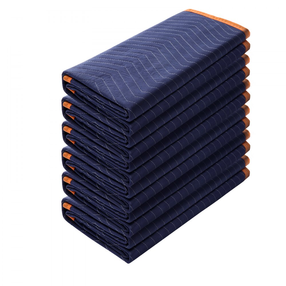 VEVOR mozgó takarók, 72" x 40", 26 lb/dz súly, 6 csomag, professzionális nem szőtt és újrahasznosított pamut takaró, nagy teherbírású mozgató alátétek bútorok védelmére, padlók, készülékek, kék/narancs