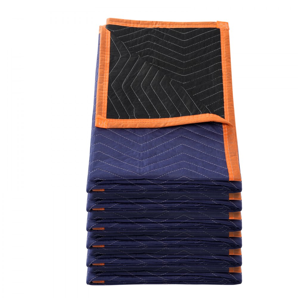 VEVOR Moving Blankets, 1829x1016 mm, 12 kg/dz Weight, 6 Packs, Professional Non-Woven & Recycled Cotton Packing Blanket, Heavy Duty Mover Pads for Protecting Furniture, Floors, Appliances, Blue/Orange