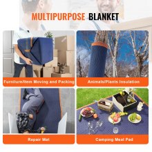 VEVOR Moving Blankets, 1829x1016 mm, 12 kg/dz Weight, 6 Packs, Professional Non-Woven & Recycled Cotton Packing Blanket, Heavy Duty Mover Pads for Protecting Furniture, Floors, Appliances, Blue/Orange