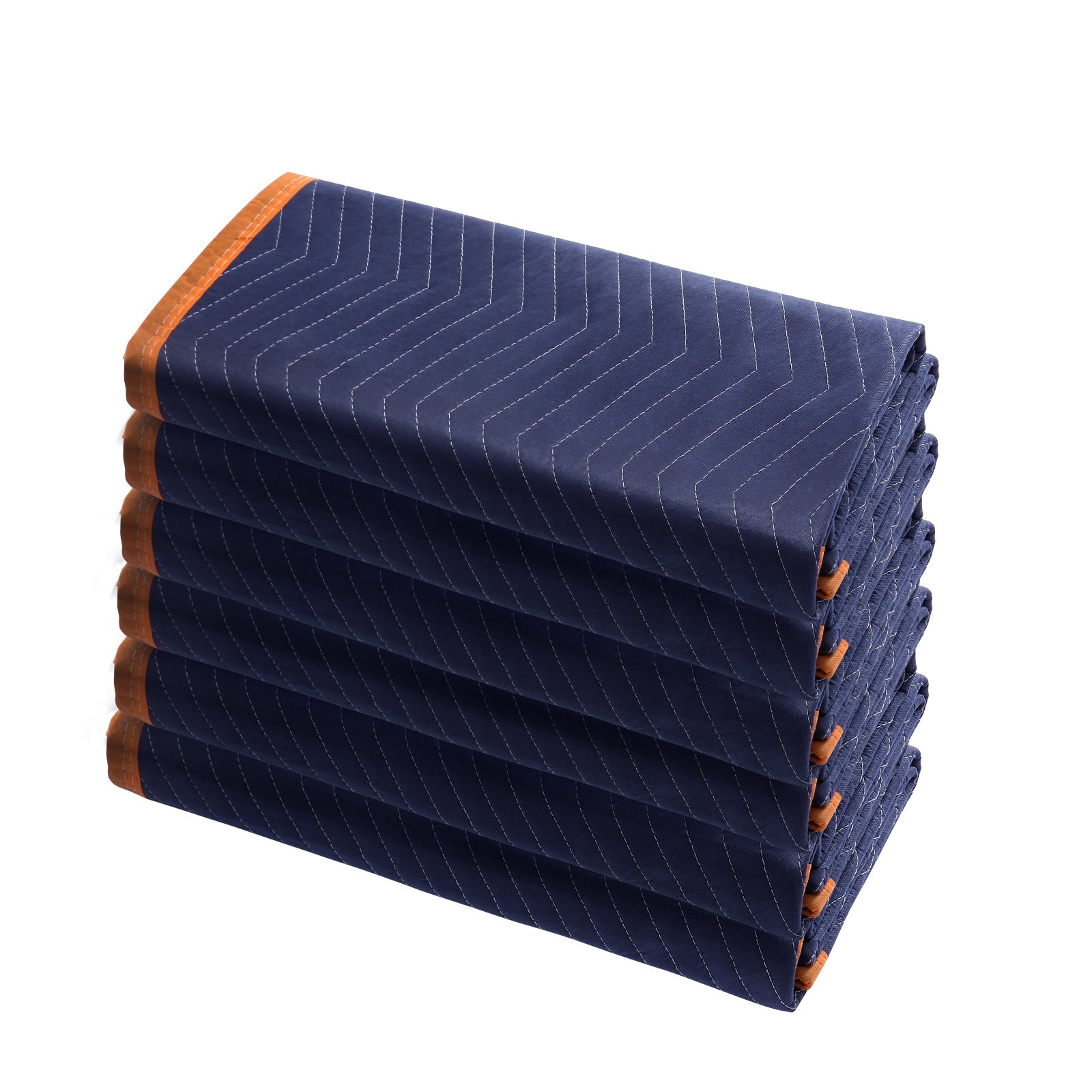 VEVOR Moving Blankets, 1829x1016 mm, 12 kg/dz Weight, 6 Packs, Professional Non-Woven & Recycled Cotton Packing Blanket, Heavy Duty Mover Pads for Protecting Furniture, Floors, Appliances, Blue/Orange
