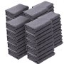 stacked gray VEVOR moving blankets neatly folded, ready for transport and protection.