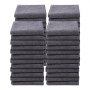 stacks of folded gray VEVOR moving blankets arranged in four neat piles.