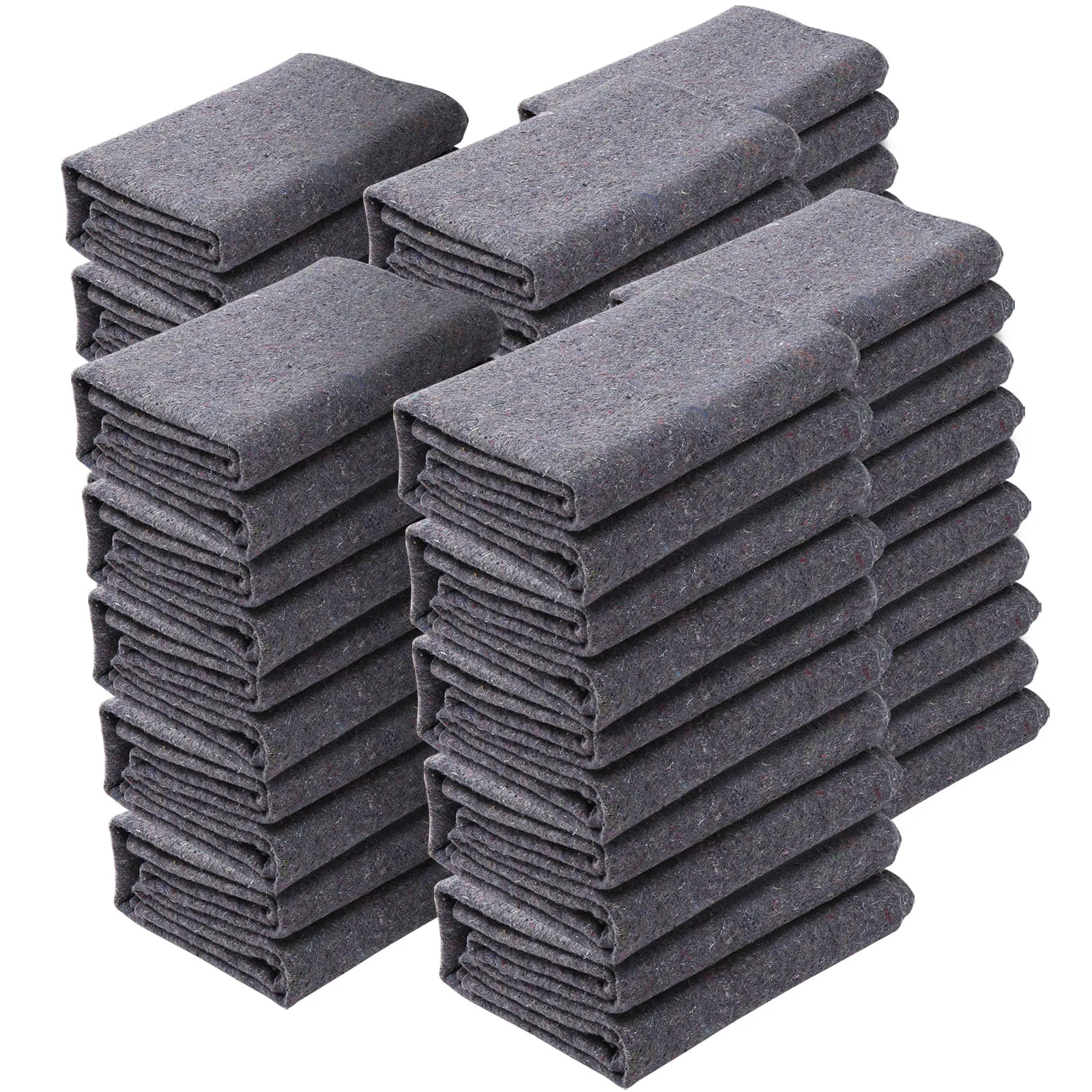 stacked grey VEVOR moving blankets neatly folded against a white background.