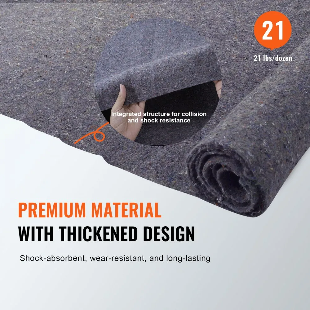 VEVOR Moving Blankets, 72" x 54", 21 lbs/dz Weight, 12 Packs, Professional Recycled Cotton Packing Blanket, Large Heavy Duty Shipping Mover Pads Perfect for Protecting Furniture, Floors, Appliances