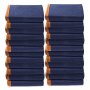 stacked blue VEVOR moving blankets with orange trim on white background.